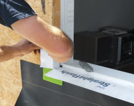 I use a 6-inch-wide peel-and-stick membrane that doesn't require a primer to form a seal to both the bare wood sill and the paper beneath.
