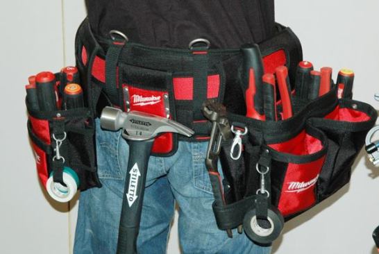 Electrician’s Tool Belt (model 48-22-8110) Milwaukee has been expanding into storage solutions. The company’s first storage products were a pair of plastic tool boxes; now it is offering an electrician’s tool belt that combines Milwaukee’s Electrician’s Pouch with a smaller more streamlined pouch and a padded breathable belt. Available: October 2014