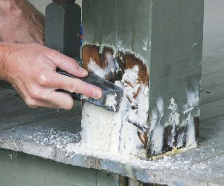 After the epoxy has fully cured, he begins the tooling process by shaving down the rough spots with a Surform plane.