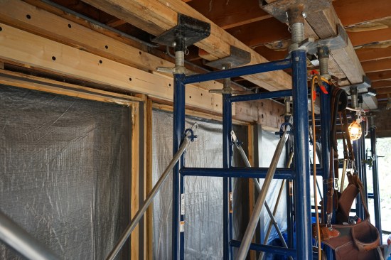 Shoring was erected to support the floor during demolition.