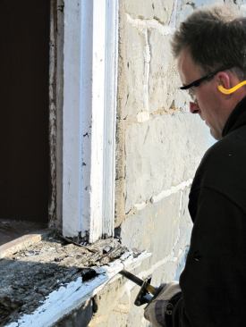 For windows whose jambs were in reasonable condition, only the sills were cut out.