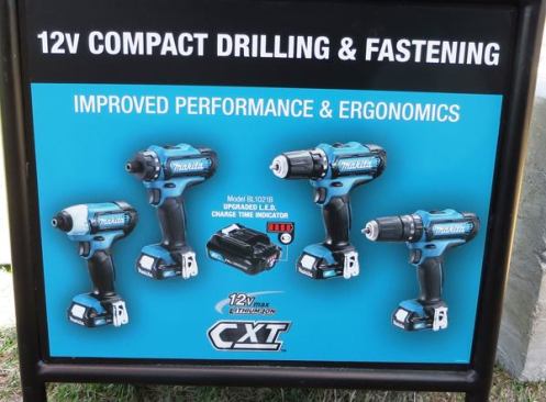 Makita will be introducing a new line of 12-volt max power tools. Unlike the previous line—which the company will continue to produce—this one has slide mount batteries. Slide style batteries allow drills and drivers to stand upright and allow for thinner more comfortable grips because. Drills and drivers will be offered first; other tools (such as saws) are on the way. Available: November 2015.