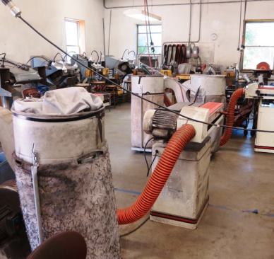 This is the polishing area, where parts are sanded and buffed to the desired finish. Unlike earlier stages of production, this is nearly all handwork.