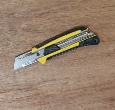 Snap Blade Knife  I never liked standard utility knives; there’s too much play in the blades of retractable models and no one makes a really good sheath for fixed blade models. And it can be a pain to change blades with either type of tool and if the replacement blades spill into your pouch – the pouch bites back when you reach into it. We like snap blade knives (this one is from Tajima) because they solve all of these problems. There is very little play, replacement blades stow where you can see them, and the blades can be extended far out from the handle for cutting insulation and other thick material. The blades are great for scraping. I sometimes use one as a marking knife.