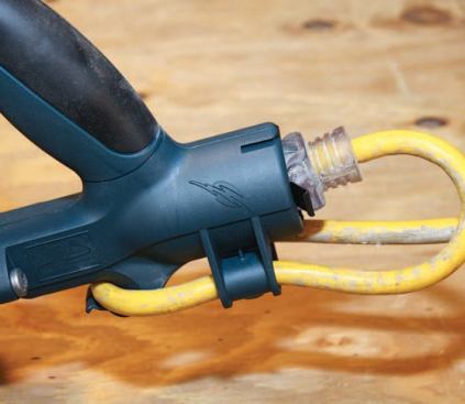 The Bosch is sold in two versions: One has a standard cord, and the other — the Direct Connect model — connects directly to an extension cord. Replacing the cord is easy, and you can use any length you like.