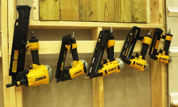Here are 5 of the 11 pneumatic fastening tools recently released by DeWalt. Left to right they are: 30-degree paper tape framer, 1 ½-inch metal connector nailer, 15 GA “DA” angle nailer, 16 GA finish nailer, and 18 GA pinner. The last three tools are equipped with “Precision Point” technology, the DeWalt equivalent of Bostitch’s “Smart Point” technology. For more on the new nailers see 
DeWalt Introduces a New Line of Nailers and Staplers.