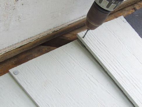 The clapboard is always predrilled through both courses.