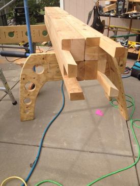 In this photo Tri-Horses are being used as traditional saw horses—probably the least likely way for them to be used since there are so many other ways to support material. The best use for Tri-Horses is as part of a work station.