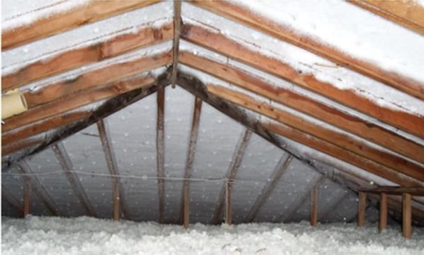 Frost can build up in the attic even when there is no ice on the roof; this is an insidious problem, as it can take weeks to detect.