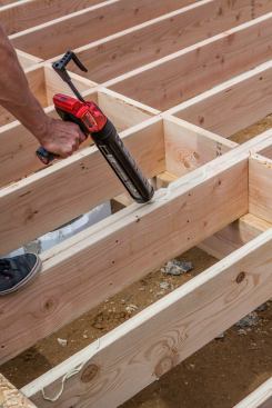 The manufacturer claims the gun will dispense up to 150 10-ounce tubes per charge but does not say how many quart tubes it will do. The one time we counted we got 12 quart tubes of subfloor adhesive from about half of a charge. Our estimate of what was left in the battery was very rough because we got by reading the fuel gauge.