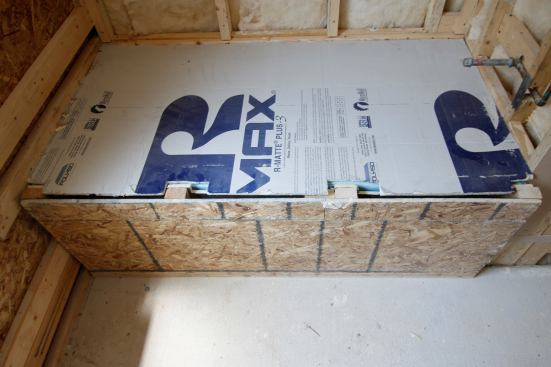 We use a sheet of OSB for a skirt cover with some 2x’s vertically.