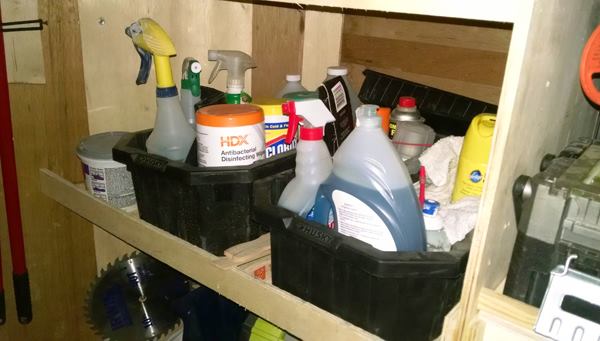 Cleanup is part of the job. Everything needed for cleanup is stored in easy-to-carry bins.