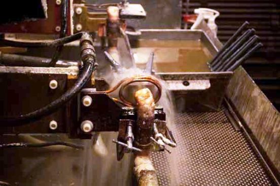 Pliers' thin cutting edges are laser-hardened (a process I wasn't allowed to photograph), but radio frequency hardening is used to harden the entire head of some tools like these nippers.