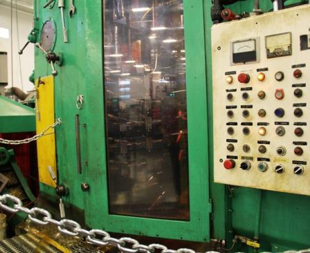 Steel billets are fed into a machine that through a series of punching operations will turn them into sockets. 
Click here to see video of the machine in action.
