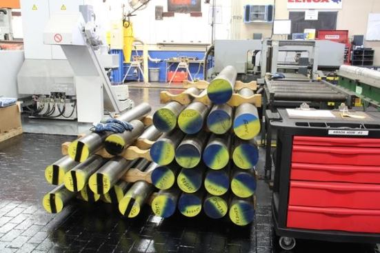 The material shown here may be smaller than the 18-inch ingot in the previous photo, but it would still be a challenge to cut. Lenox produces blades capable of cutting all kinds of material and they test them in this part of the plant – which what the steel in this photo is used for. We didn’t talk a lot about band saw blades, but my tour guides made the point that much of the know-how Lenox gained from manufacturing band saw blades has gone into the production of hole saws a recip saw blades. They more or less said if you can make band saw blades capable of cutting 18-inch steel billets, then making other kinds of blades does not seem that hard.