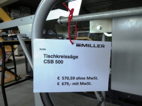 This is the price tag on the table saw in the previous slide. At the current exchange rate one Euro equals $1.10 USD. Why the two prices? The first is the price of the machine. The second is the price of the machine including Mehrwertsteuer (MwST), the German equivalent of the value added tax (VAT) charged in the U.K. or sales tax charged here.