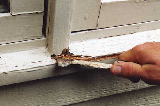 Some wood windows are built with sills that have no slope — or even a reverse slope — which means water can't easily drain away from the glazing. Instead, it gets absorbed by the end grain of vertical window components that sit on the sill, quickly leading to paint failure and rot.