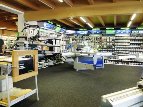The first thing you see upon entering the store is a large area devoted to Festool, with the occasional stationary machine mixed in. The back wall is covered with an astounding assortment of sandpaper and polishing supplies—a Festool catalog come to life.