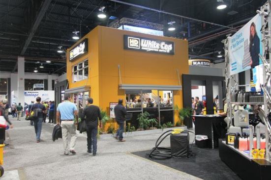 This is not just a display - it's a fully stocked White Cap supply store inside the exhibition hall.