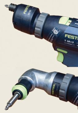 Festool attachments. The complete Festool kit includes FastFix offset and rightangle attachments for working in tight quarters.