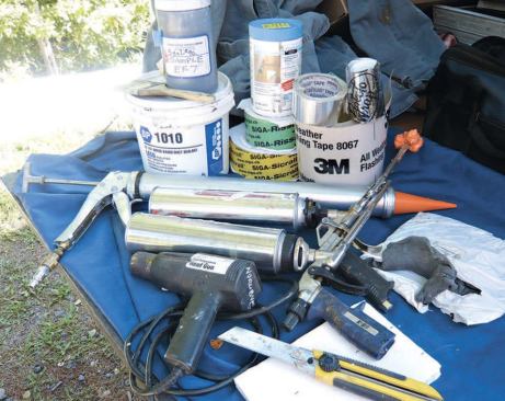 Depending on the situation, air-sealing can call for caulk, canned foam, tape, sheet material, or a combination of materials. The author’s jobsite arsenal covers all the bases.