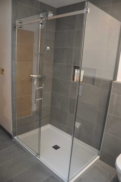 The Hansgrohe surface-mounted shower armature is thermostat-controlled to prevent the chance of hot or cold bursts.