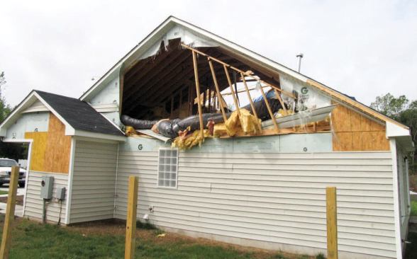 The opposite gable showed similar damage.