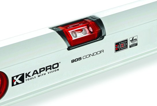 Kapro’s 905 Condor box levels have easy-to-read vertical and horizontal vials and shock-absorbing end caps.