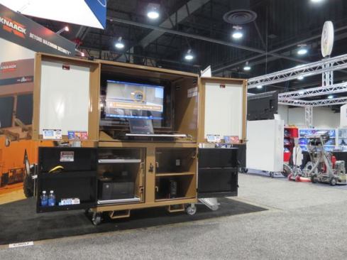 The big monitor makes this look like a jobsite entertainment system, but it's actually Knaack's
DataVault Mobile Digital Plan Station. It's a secure lockable field station that includes a 40-inch monitor, color printer, backup power supply, 4 port USB hub, 2 port USB switch, and a
Power Crew power supply.