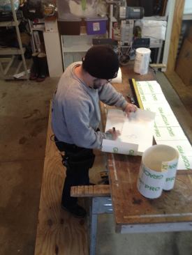Marking the backs of the lengths of each flashing strip as they are cut helps in keeping track of the pieces. Each window will have its own “kit” to make the installation go as quickly as possible.