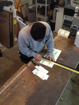 After marking out for a number of strips, Manny cuts the narrow widths.