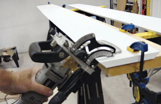 Biscuits ensure accurate alignment as the half-columns are glued together.