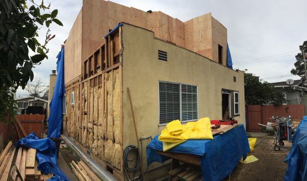 A view of the addition from the rear after protective tarps are removed.