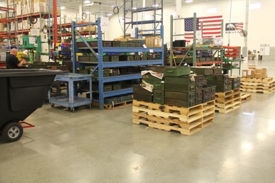 Unfinished parts are stored in surplus army ammo boxes. These boxes came from the old SK plant in Chicago and were brought to the new plant in Sycamore. I’ve seen ammo boxes used in more than one factory—probably because they are cheap, durable, and easy to get.