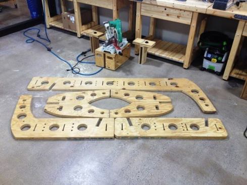 Tri-horses are designed to be cut from a double-layer of 3/4-inch plywood. The components shown here are enough for one 4-foot and one 8-foot Tri-Horse.