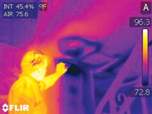 The initial IR scan showed a pattern of water under the bathtub, so we figured we’d start there.