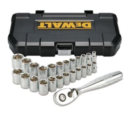 DeWalt makes 1/4-, 3/8-, and 1/2-inch drive socket sets.