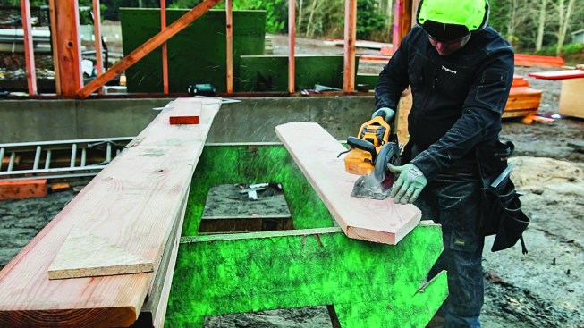 Then he cuts each step with a circular saw.