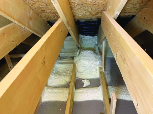 At the same time, the spray-foam contractor seals the gaps at the outside edge of the ceiling.