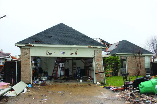 This garage door opening shows a classic racking failure that is also commonly seen in earthquakes.