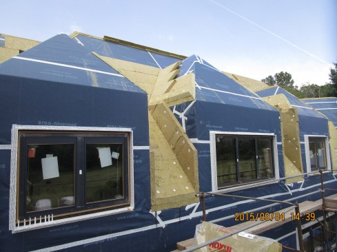 Another look at the Roxul rock wool insulation on the dormers during installation.