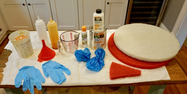 Buffing method. Everything needed by the author for applying hardening oil is shown here.
