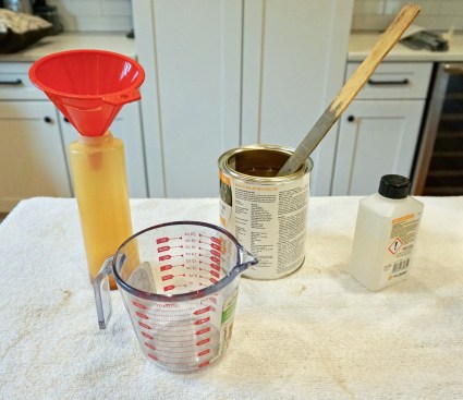 A fresh can of Pallmann Magic Oil has room for the hardener so it can be mixed in the can.