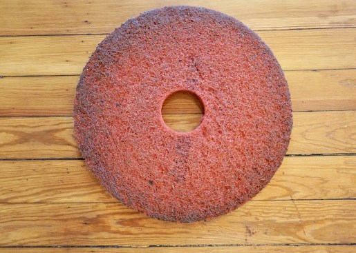 Buffing uses less oil, but the red pad will pick up some excess, mostly at the edges. The pad will need to be flipped or replaced as it becomes more difficult to manage. 