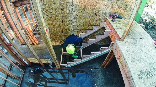 He nails on a riser at the bottom and midspan.