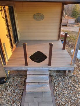 After removing the existing decking, the author installed PT blocking for the inlay and covered the blocking and joist tops with peel-and-stick membrane. Then he installed the new decking with an area cut out for the inlay.