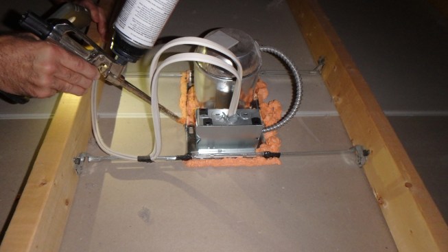 Can lights and bath fans should be sealed before insulation.
