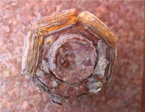 The same mild steel assembly after three years in a severe marine environment, which is more corrosive thanks to the salt-laden air.
