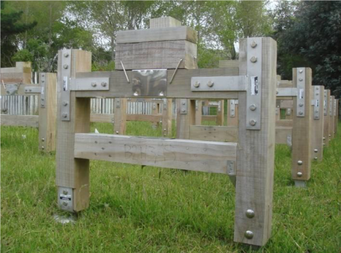 In the BRANZ study, a number of gate-shaped structures were built of CCA-, ACQ-, and CA-treated timbers using mild steel, galvanized steel, and stainless steel hardware commonly used for building and construction. The structures were erected in two locations to evaluate the corrosivity of the various combinations of preservative, environment, and exposure.