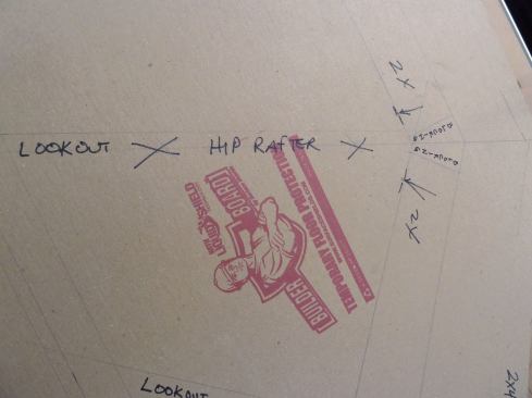 The ceiling joists will extend beyond the walls as lookouts to create the eaves.